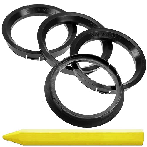 RKC 4X Anneaux de centrage Noirs 76,0 mm x 65,1 mm + 1x Crayon de Cire en Vert Made in Germany