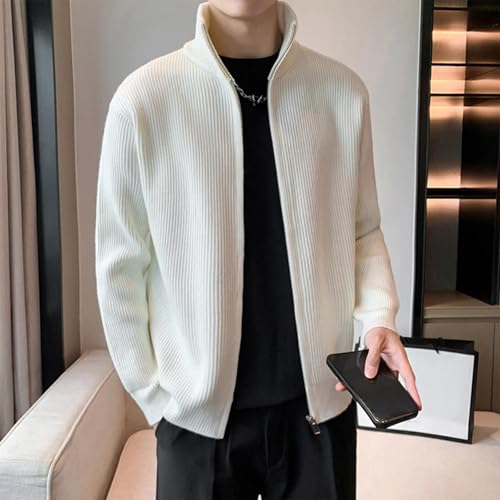 Cárdigan de punto blanco para hombre en talla XL con cuello alto y cremallera 3