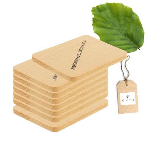 8X HOFMEISTER Raclette Untersetzer Holz - für Pfännchen aus Holz mit Aufdruck schont Raclette-Pfännchen & Tische vor Brandflecken Buche 10 cm