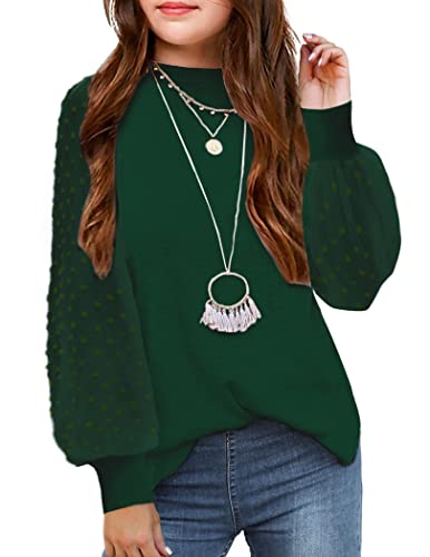 Image of Arshiner Girls Puff Long Sleeve Sweaters Crewneck Lace Polka Dot Casual Knit Tops Pullover Jumper Outwear for Kids