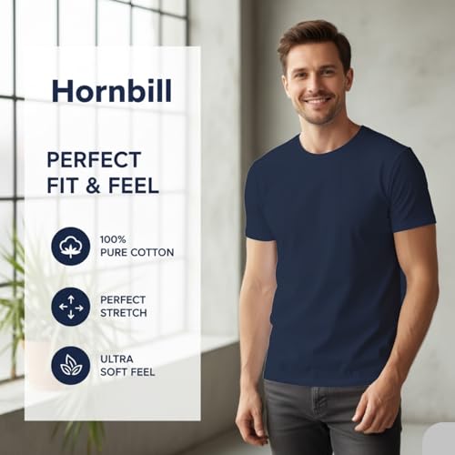 HORNBILL Men's Navy Blue T-Shirt 1 Pack, Small, 100% Cotton Crew Neck Tee - image 5