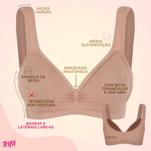 Kit 02 Sutiãs Sem Costura Trifil Daily T-Shirt Microfibra Feminino Adulto | 1 Macadâmia - 1 Mousse |