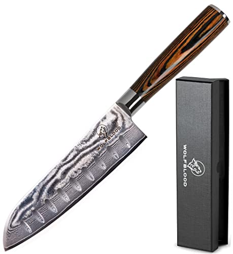 Wolfblood Damastmesser Santoku Messer XL(30cm) Profi-Kochmesser aus echtem 67 Lagen Damaststahl I Damast-Küchenmesser Santokumesser mit Holzgriff Geschenkbox und Klingenschutz Wolfblood Damastmesser Santoku Messer XL(30cm) Profi-Kochmesser aus echtem 67 Lagen Damaststahl I Damast-Küchenmesser Santokumesser mit Holzgriff Geschenkbox und Klingenschutz