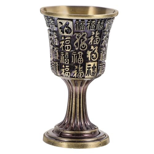 CIYODO Coppa in Ottone Bronzo con Incisione Fu Bicchiere da Vino Reale Decorativo Bicchiere Alto per Uso Domestico Simbolico e Funzionale per Feste e Regali