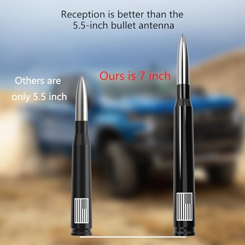 Image of Car Truck Bullet Antenna with Tire Valve Caps American Flag Universal Short Replacement for GMC Sierra Chevy Silverado Dodge Ram 1500 2500 3500 Ford F150 F250 F350 Super Duty Raptor Accessories Silver