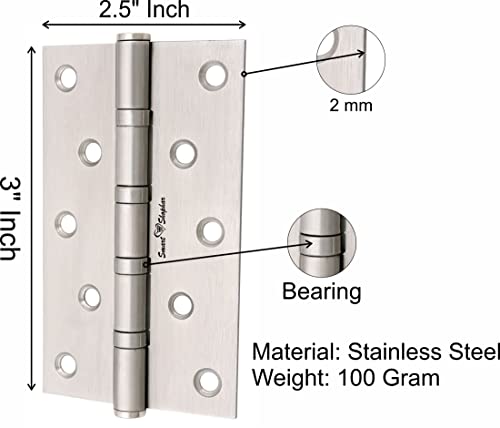 Image of Smart Shophar Stainless Steel Bearing Hinge 3X1X2 Inches, Pack of 1, Smooth and Durable for All Doors