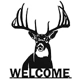 Big Game Steel Welcome Whitetail Deer Buck Metal Wall Art Sign for Home Cabin Decor Laser Cut (Black)