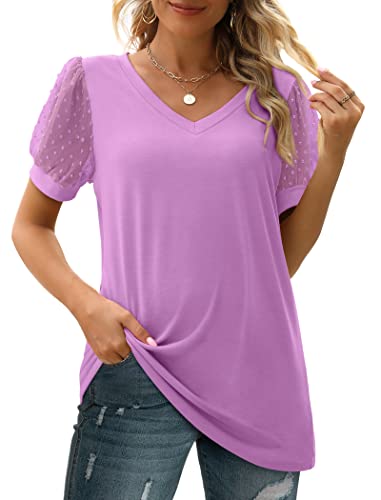 Aokosor Tops For Women Casual Spring Blouses V-Neck Shirts For Teen Girls Lavender S #TOP2