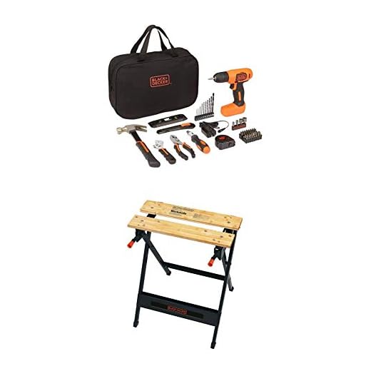 BLACK+DECKER 8V Drill & Home Tool Kit, 57 Piece with Workmate Portable Workbench, 350-Pound Capacity (BDCD8PK & WM125)