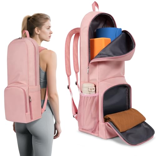 Tangoner Mochila para Tapete de Yoga com Fecho de Zíper, Multifuncional, com Bolsos Essenciais para Exercícios (Rosa)