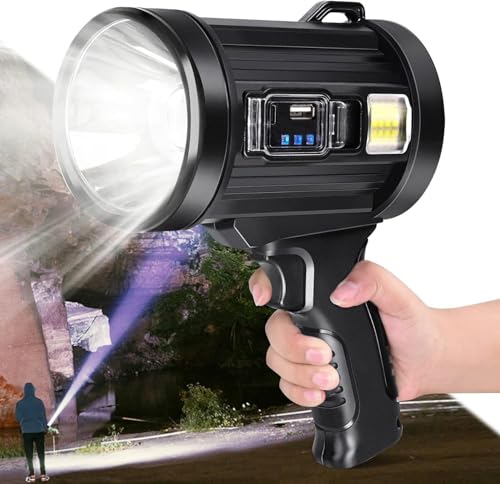 Image of Searchlight Portable LED Flashlight Lighting High Lumen, Flashlight with Zoom, Outdoor Adjustable Brightness Flashlight, 1000000 Lumens Bright LED Spotlight, Long Running Spot Light Searchlight