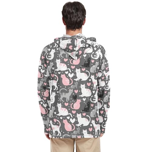 Cartoon Cute Grey White Peach Cats Men's Sun Shirts Hoodies Long Sleeve Adult Rash Guards UPF 50 + Beach Shirt S3