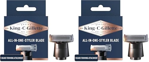 King C. Gillette All-in-One Styler Beard Trimmer Razor Refill with 4-Directional Metal Razor Blades, 1 Cartridge (Pack of 2)