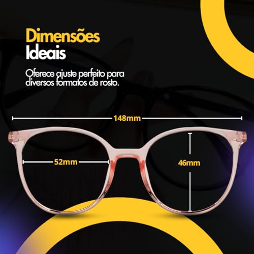 Óculos Com Filtro de Luz Azul Armação Redonda Preta ou Rosa Protetor Contra Luzes de Telas de Celula