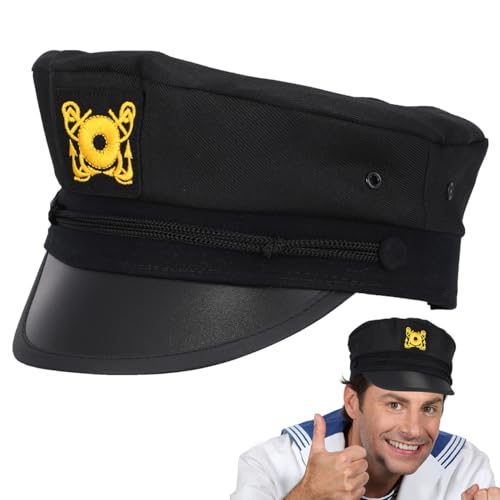 NOLITOY Captain Hat for Men Women Fashion Black Sailor Hat with Uv Protection and Curved Brim Ideal for Cosplay Parties Outdoor Activities and Travel Lightweight 8.66X8.46X5.31In