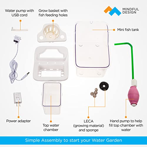 Mindful Design Mini Indoor Aquaponics Growing System Fish Tank -Table Top Ecosystem Kit For Aquatic Plants And Fish - Self Watering Aquaponic Fish Tank - Ecosystem Aquarium #TOP3
