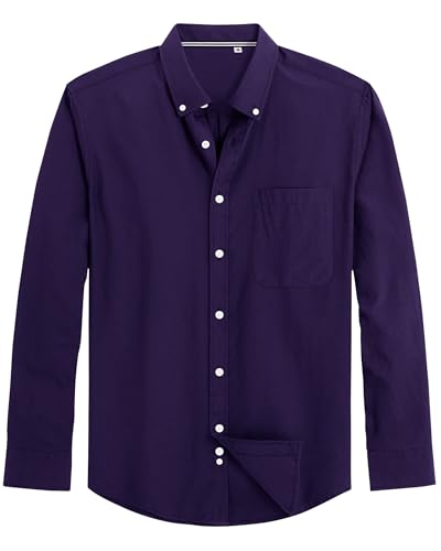 Image of J.VER Men's Oxford Shirt Solid Casual Button Down Collar Shirts Long Sleeve Dress Shirts with Pocket
