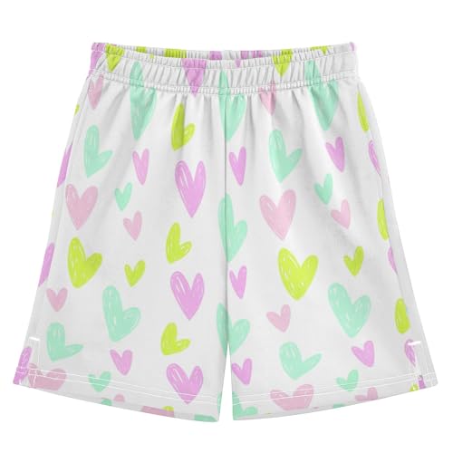 J JOYSAY Scattered Heart Shape White Boys Athletic Shorts Kids Youth Casual Shotrs with Pockets Elastic Waistband