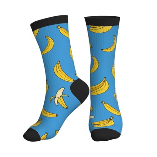 KZCNWOP Banana Fruit Blue Funny Athletic Sport Novelty Crew Socks for Men Women Cute Casual Crazy Dress Socks for Running Hiking Soccer