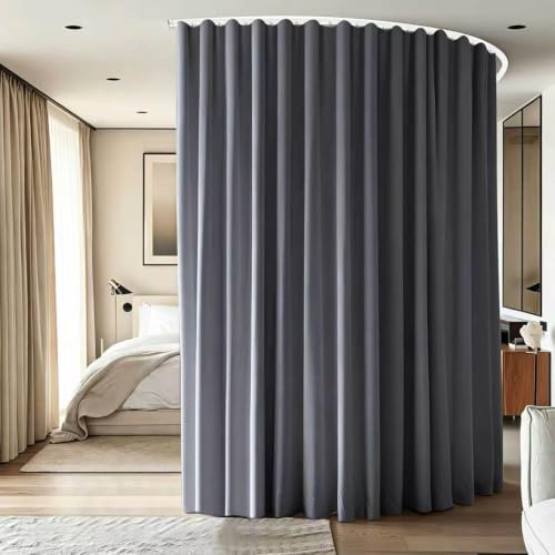 Image of Room Divider Ceiling Mounted Curtains Track Sets Extra Wide Blackout Curtain Flexible Tracks for Bedroom Office Privacy Partition Separator, Grey, W 100 x H 84in