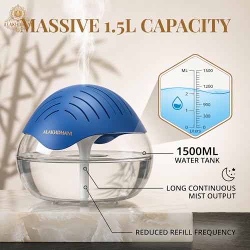 Image of 3-in-1 Aroma Diffuser, Humidifier & Air Purifier | 1500ml Essential Oil Diffuser for Aromatherapy | Ultrasonic Cool Mist Humidifier for Home, Bedroom, Office, Spa | Covers 500 Sq.Ft | Blue