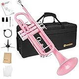 trompeta rosa 🎺 【Apariencia elegante】 La trompeta Bb tiene un hermoso cuerpo de latón que está rematado con acabados barnizados en rosa y deslumbrante con un excelente reflejo. Duradero y lo suficientemente sólido para jugar durante mucho tiempo