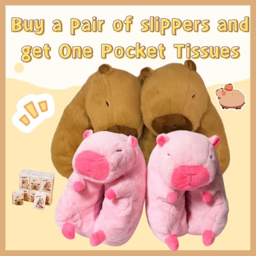 Cute Capybara Slippers, with One Random Pocket Tissues Capybara Gift for Women Girls Kids, Fuzzy Faux Fur Platform Warm Non Slip Winter Shoes Plush Cute Cozy Indoor House Sandal Kawaii Bedroom Slipper2
