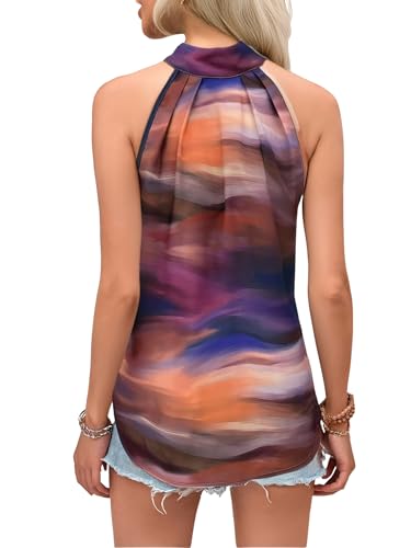 Image of RoseSeek Women's Tropical Paisley Halter Blouse Boho Shirt Vacation Tops
