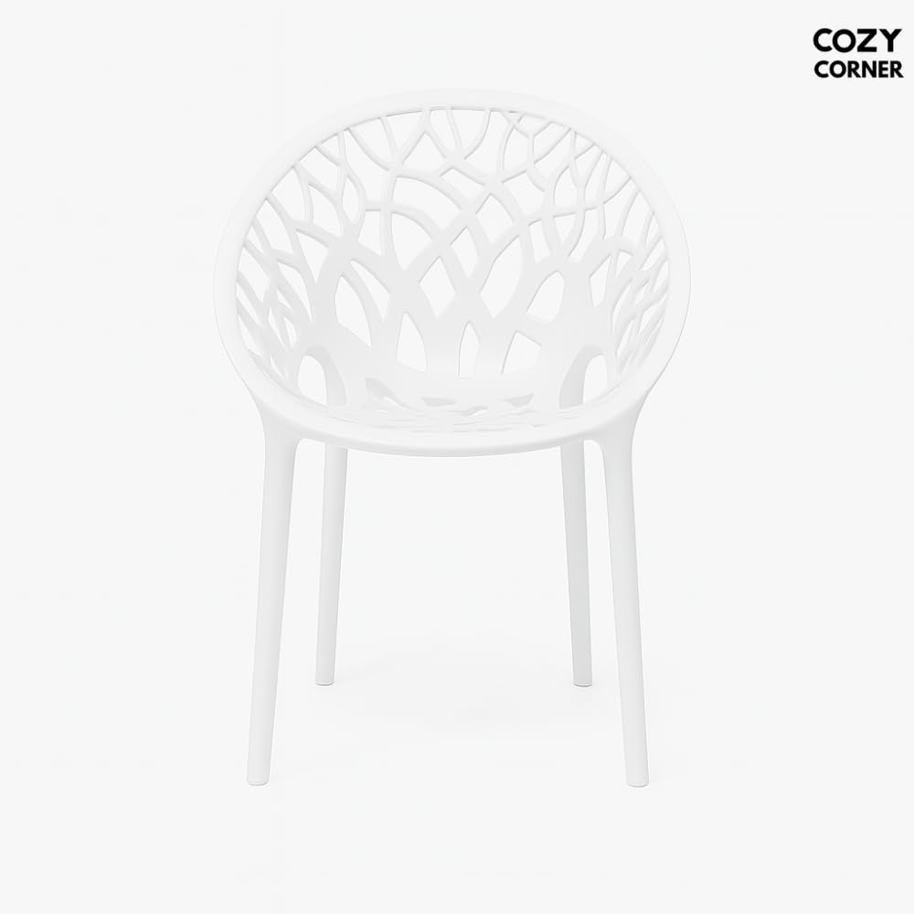 Cozy Corner Neelkamal Crystal PP Chair – Premium Durable Plastic Seating for Indoor & Outdoor Use – Ergonomic, Lightweight, Weather-Resistant, and Easy-to-Clean- Milky White, Set of 2 2