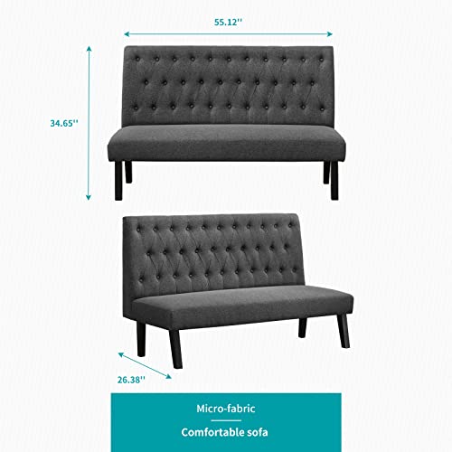 Balus Linen Fabric Loveseat Sofa, Modern Small Sofa Couch, Tufted Loveseat, Tufted Leisure Sofa For Living Room, Bedroom, Office (Dark Grey) #TOP1