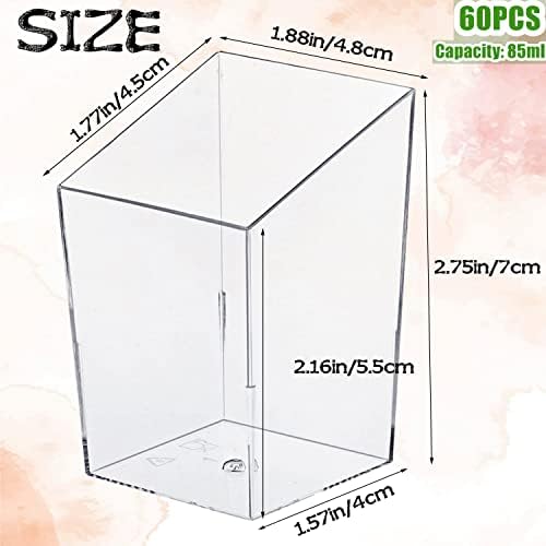 KAHEIGN 60Pcs Mini Dessert Cups, 90ml Plastic Square Slanted Dessert Cups Clear Parfait Appetizer Cup Reusable Serving Bowl for Dessert Pudding Mousse Party (4.8 x 7cm)