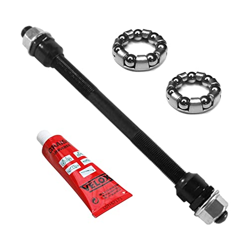 cyclingcolors KIT AXE DE ROUE ARRIERE 10 x 175 MM AVEC ROULEMENT 1/4' ET GRAISSE CAGE A BILLE MOYEU VELO