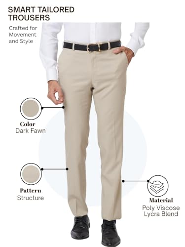 Image of Raymond Men Slim Fit Structure Pattern Poly Viscose Lycra Blend Flat Front Formal Trouser