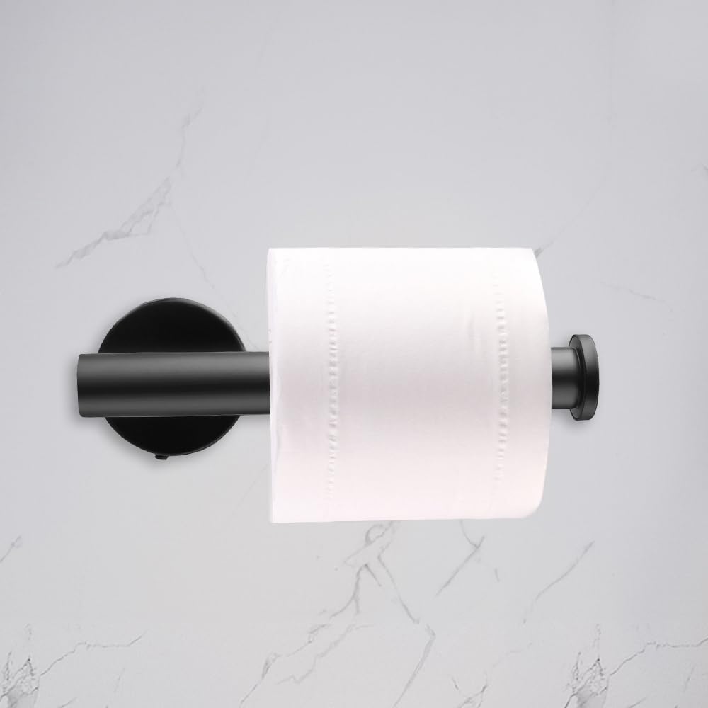 Toallero de Baño, Accesorios baño,Que Incluye 1 toallero, 1 portarrollos y 3 Ganchos. El Conjunto Completo Ofrece soluciones prácticas para el baño (Negro)