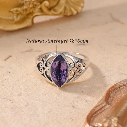 Natural Amethyst Promise Ring for Women 12 * 6mm Marquise Shaped Healing Amethyst Rings 925 Sterling Silver2