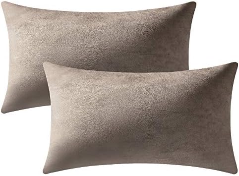 DEZENE Decorative Pillow Covers 12x20 Taupe: 2 Pack Cozy Soft Velvet Rectangular Throw Pillow Cases for Farmhouse Home Decor