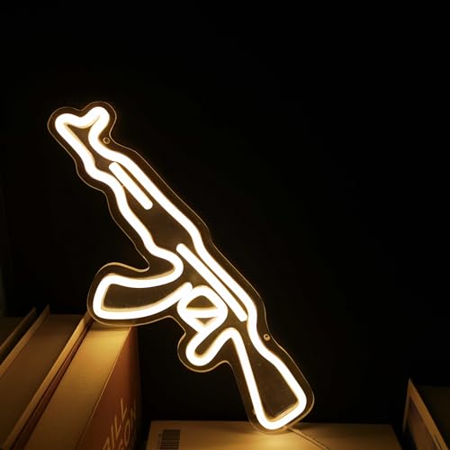 Image of AK47Gun Neon Sign, Gun Shape Wall Art LED Neon Light, USB Powered LED Sign Light for Man Cave Game Room Bedroom Bar Party Wall Decor (AK 47 Gun)