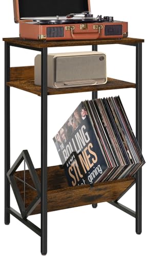 YINMIT Vinyl Record Holder,Record Player Stand,End Table,Vinyl Storage Up to 65 Albums,Record Player Table,Record Shelf for Living Room,Bedroom,Retro Side Table for Magazine,Book