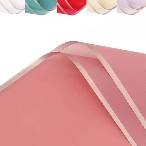 Pack de 20 Hojas de Celofán 58x58 CM Medio Transparente para Envolver Ramo, Envolver Regalos Impermeable, Suministros de Ramo de Floristería, Hojas de Polipropileno,Blonda Decorativa (Rosa)