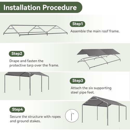 Image of Aoxun 10x15 Carport Heavy Duty Carport Potable Car Canopy Garage, Gray