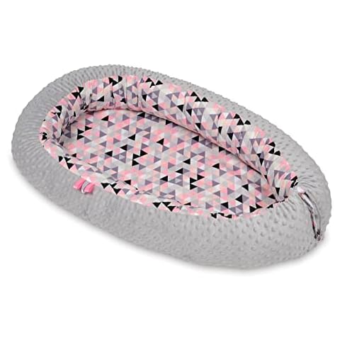 Velinda Baby nest, cushion, soft, 0-8 months, snuggly, Baby sleeping, newborn (pattern: pink triangles - grey) Cover