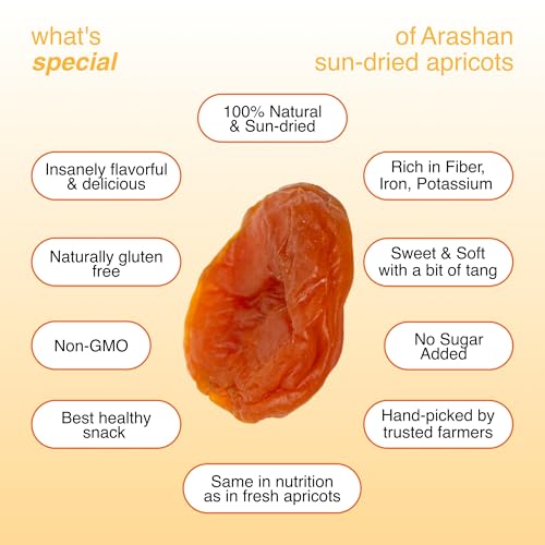 Arashan Apricots – Delicious Dried Apricot Fruit, MOST Delectable Dry Apricot In The World! Grown In The Ferghana Valley In Kyrgyzstan – Apricots Dried | Sundried, Pitted, No Sugar Added (1 LB)