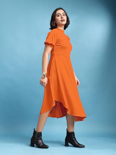 Image of PURVAJA Women's Fit & Flare Knee Length Short Sleeve Turtle Neck Solid Dress
