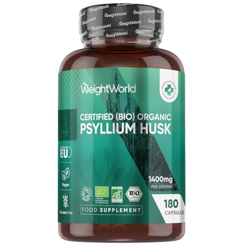 WeightWorld Organic Psyllium Husk Capsules | 1400mg per Serving | 180 Capsules | 3 Months Supply | Prebiotic Fibre Supplement | Soil Association Certified Organic Psyllium Husk Powder Supplement