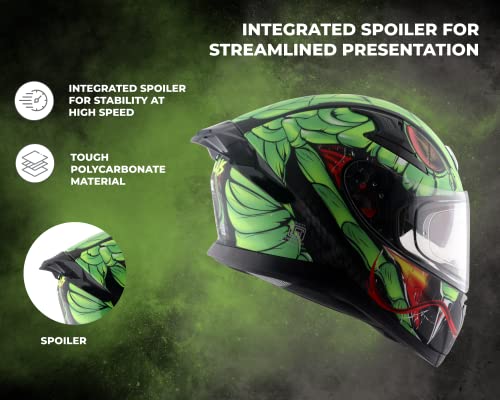 Image of Axor Apex Venomous ISI ECE DOT Certified Full Face Dual Visor Helmet for Men and Women with Pinlock Fitted Outer Clear Visor and Inner Smoke Sun Visor Dull Black Neon Green(M)