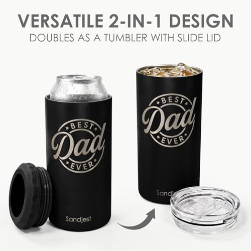 Image of Best Dad Ever Can Cooler Drink 12oz - Travel Mug Cup - Stainless Steel Insulated for Men - Tumbler Cans Koozie, Son - Daughter Gift for Dad Daddy Papa Christmas, Birthday, Father's Day