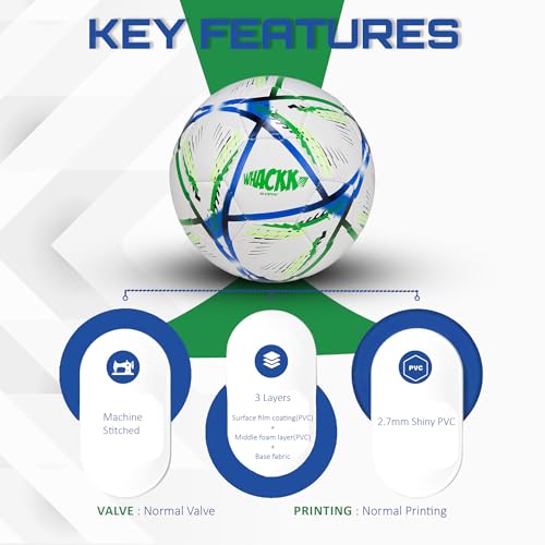Image of WHACKK Football Size 5 Soccer Ball Hand Stitched for Practice & Training - Original PVC Waterproof. 3 Layered Ideal Sports Ball for All Ages on Ground, Grass and Turf (Hagi, Navy Green)