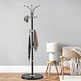 HOUSEHOLD DISCOUNTS LTD Modern Black Steel Coat Rack Stand Freestanding with Natural Marble Base