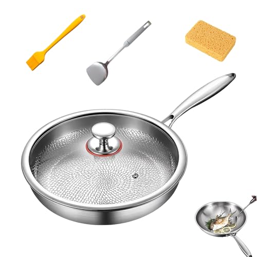 Sartén de titanio martillado Pro con tapa, 2025 multifuncional, ultraduradera, resistente a los arañazos, antiadherentes, para cocinar (S-10.25 pulgadas)