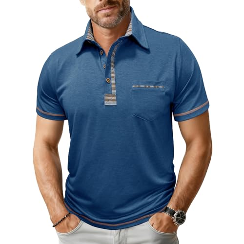 Polos Homme, Manche Courte Slim T-Shirts Grande Fete Habit Epais Oversize Poche Ete Drole Maillot de Foot Homme Polo Zippé Tee-Shirt M